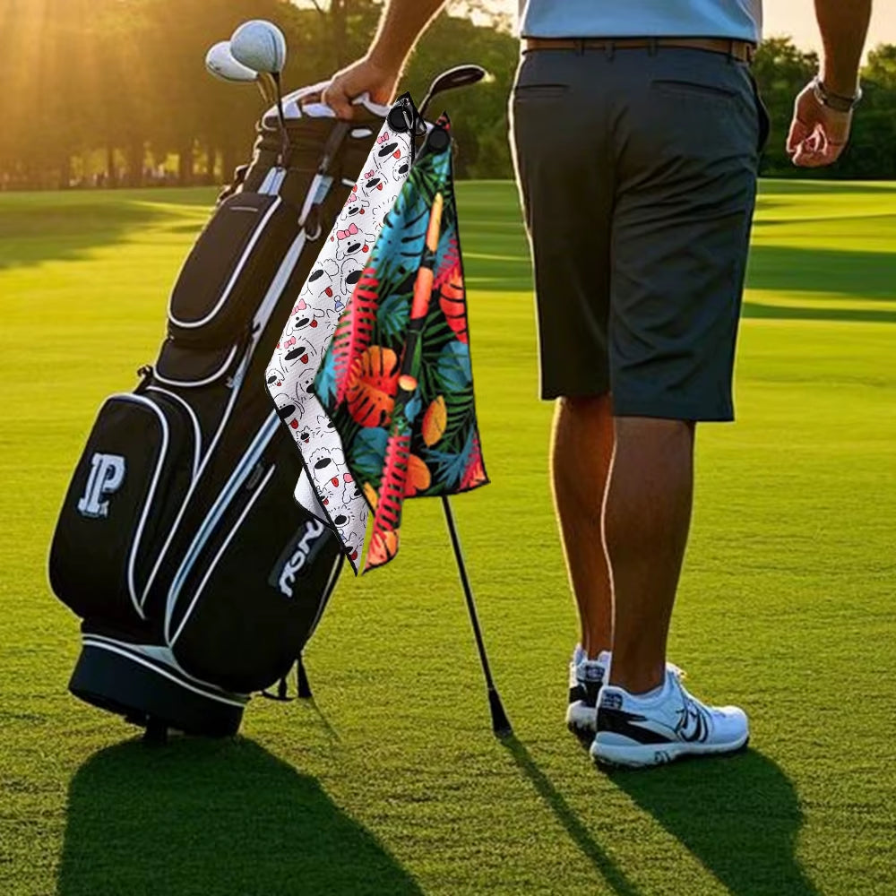 Multiple Style Choices Portable Golf Towel with Magnetic Buckle Hand Towel Golf Club Cleaner Golf Cleaning Tools Accessories
