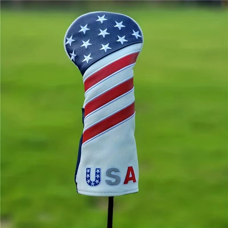 Patriotic Golf Club Head Cover Set - Protect Your Clubs with Durable PU Leather and Vibrant American Flag Design