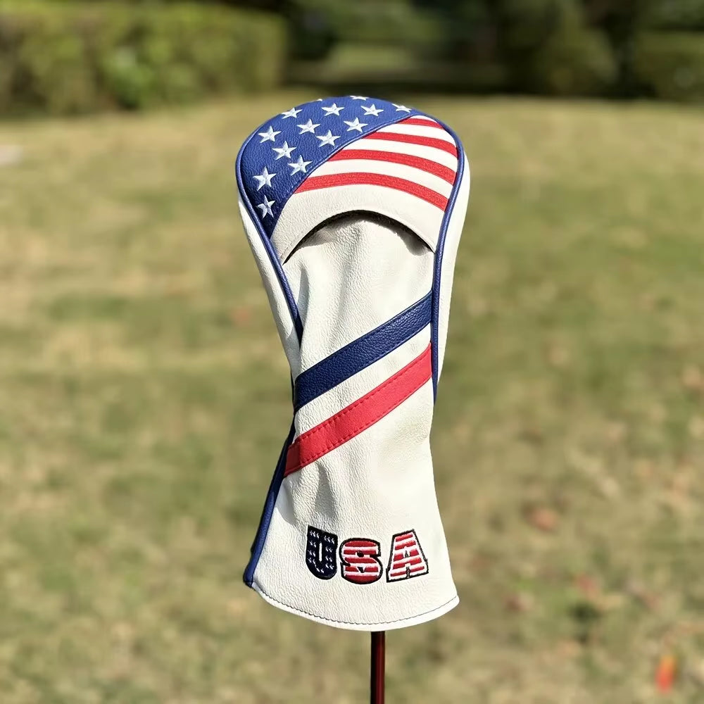 Patriotic Golf Club Head Cover Set - Protect Your Clubs with Durable PU Leather and Vibrant American Flag Design