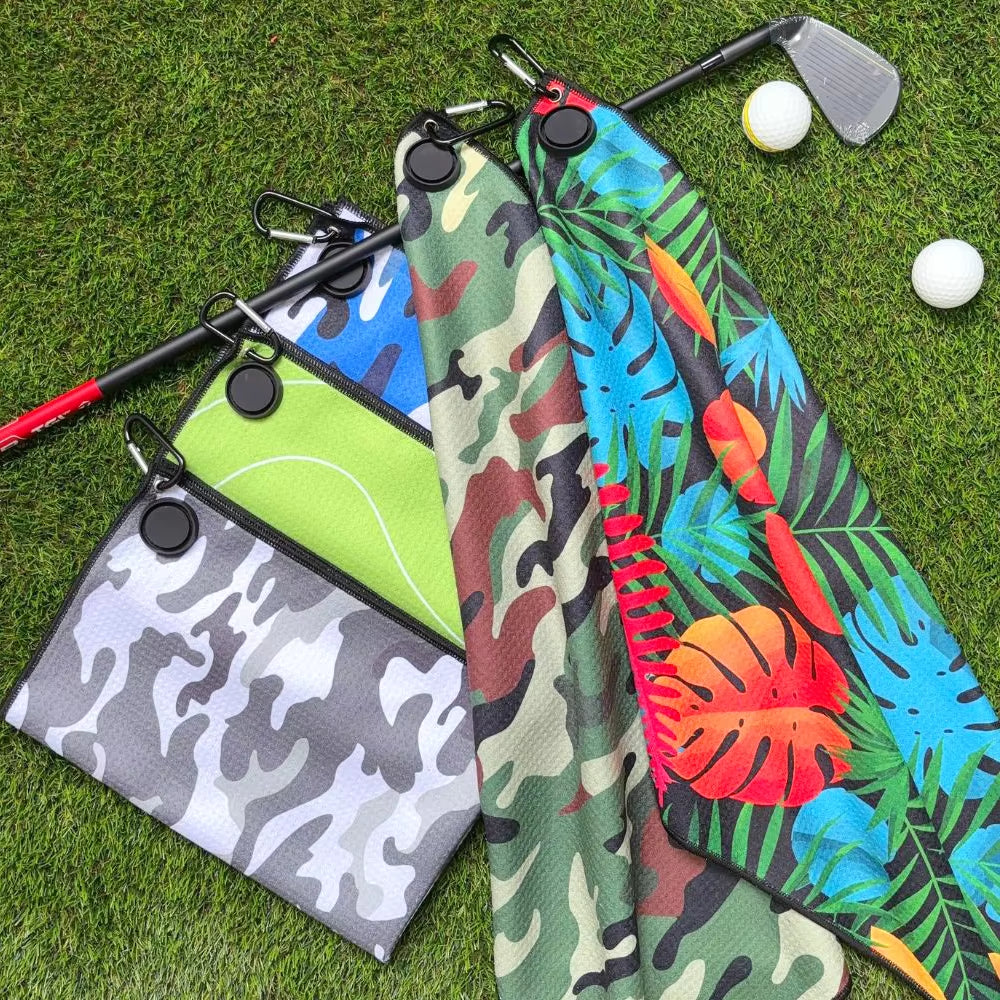 Multiple Style Choices Portable Golf Towel with Magnetic Buckle Hand Towel Golf Club Cleaner Golf Cleaning Tools Accessories