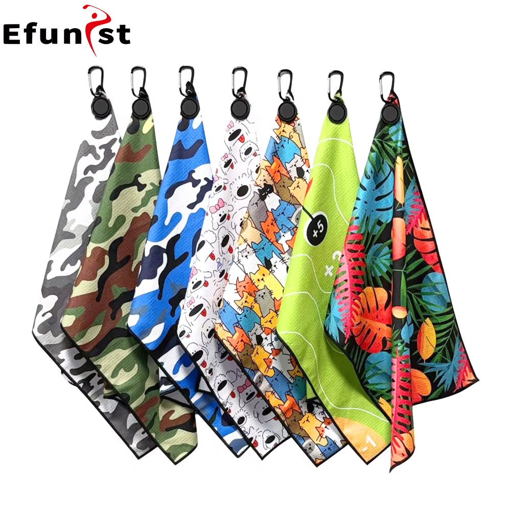 Multiple Style Choices Portable Golf Towel with Magnetic Buckle Hand Towel Golf Club Cleaner Golf Cleaning Tools Accessories