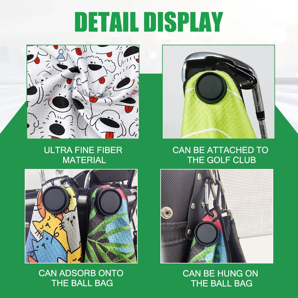 Multiple Style Choices Portable Golf Towel with Magnetic Buckle Hand Towel Golf Club Cleaner Golf Cleaning Tools Accessories