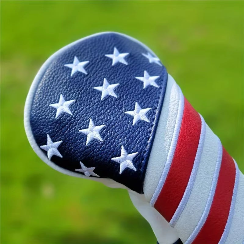 Patriotic Golf Club Head Cover Set - Protect Your Clubs with Durable PU Leather and Vibrant American Flag Design