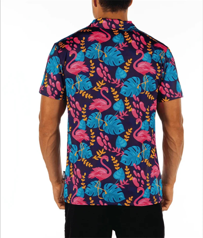 Flamingo 3D Print Polo Shirts for Men Women Short Sleeve Golf Shirts Fashion Street Polo Shirt Hawaiian Beach Tops Tees