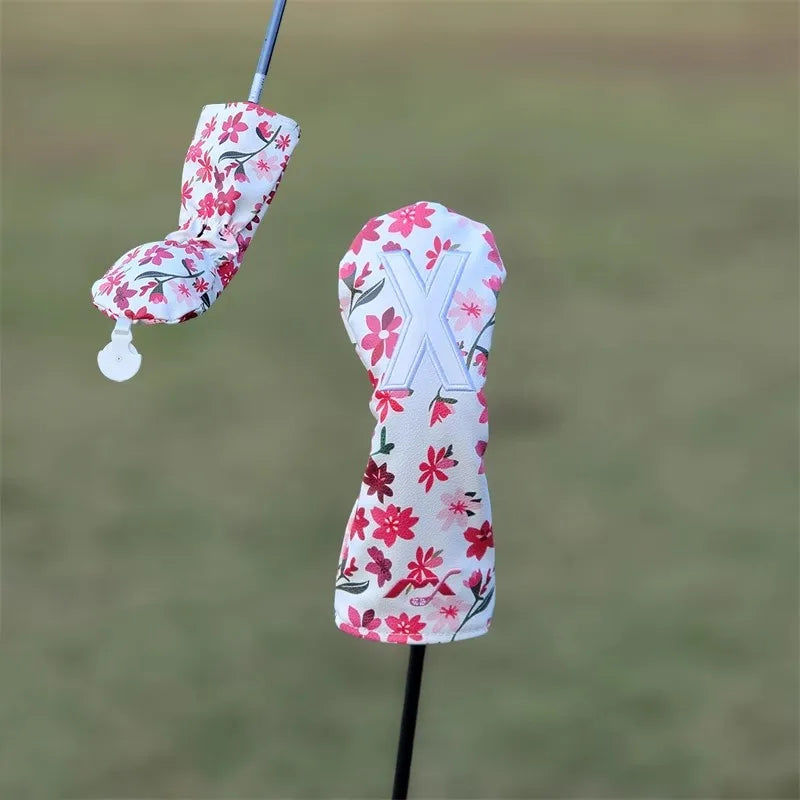 New Flowers Golf Headcovers for Driver Fairway Hybrid High Quality Premium Leather Waterproof Dustproof for Elegant Golfers