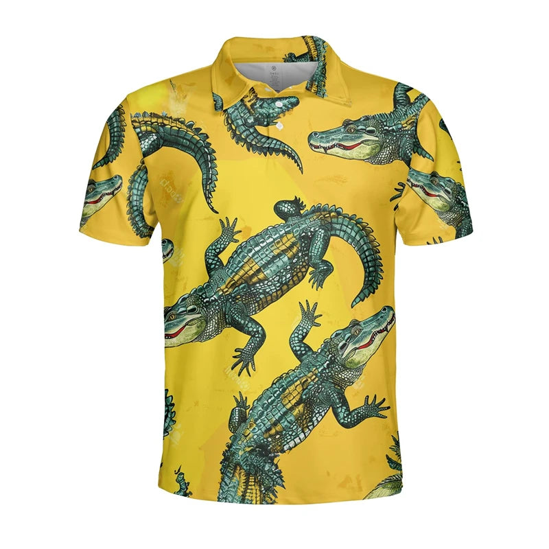 Funny Crocodile 3D Print Polo Shirts for Men Clothes Casual Hawaiian Short Sleeve Animal Alligator POLO Shirt Male Golf Fit Tops