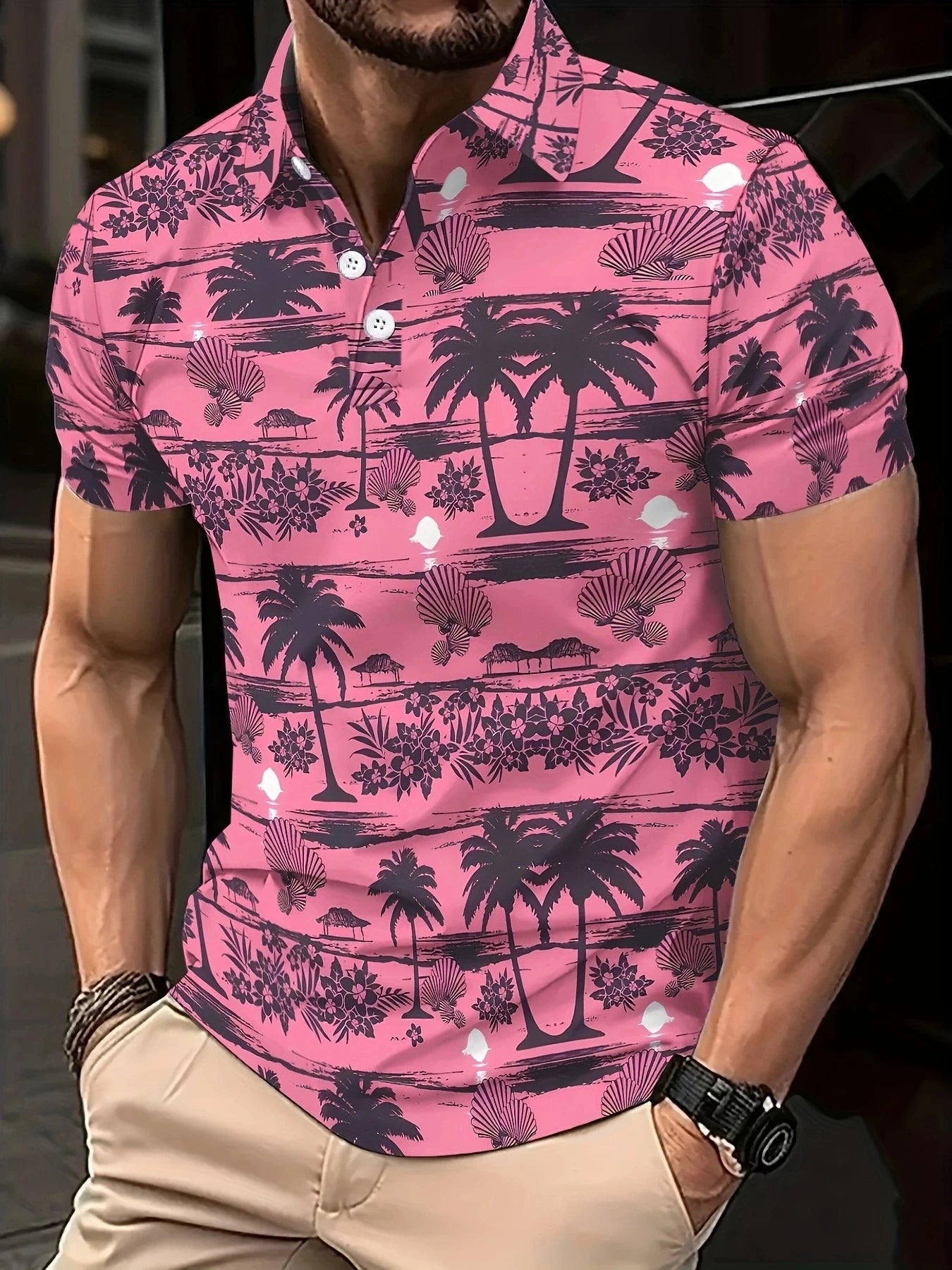 Men'S POLO Shirt - New Summer Business Casual Fashion. Digital Printed Collar. Comfortable and Breathable Short-Sleeved Top.