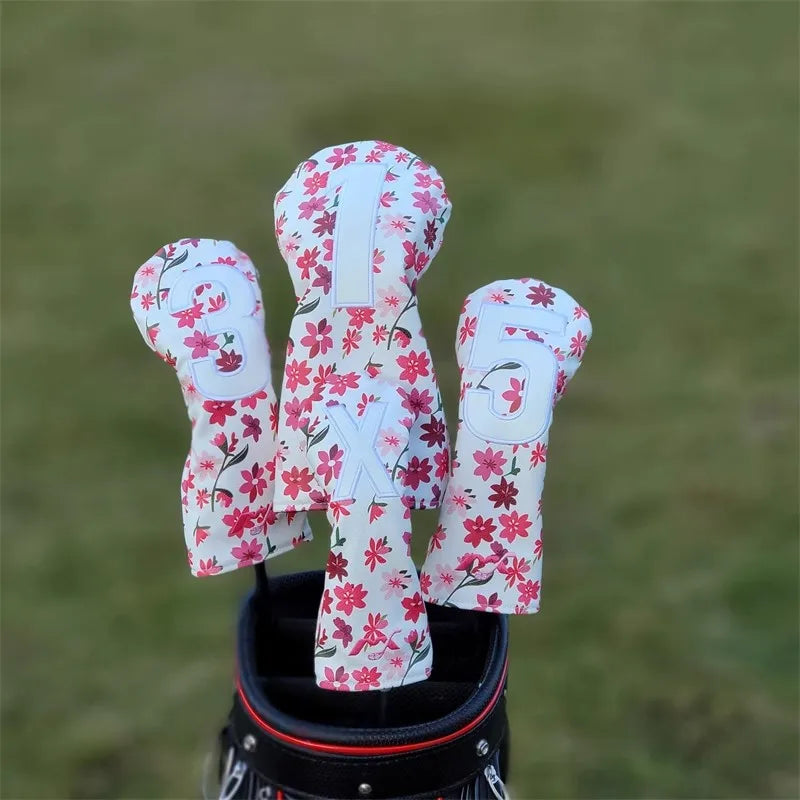 New Flowers Golf Headcovers for Driver Fairway Hybrid High Quality Premium Leather Waterproof Dustproof for Elegant Golfers