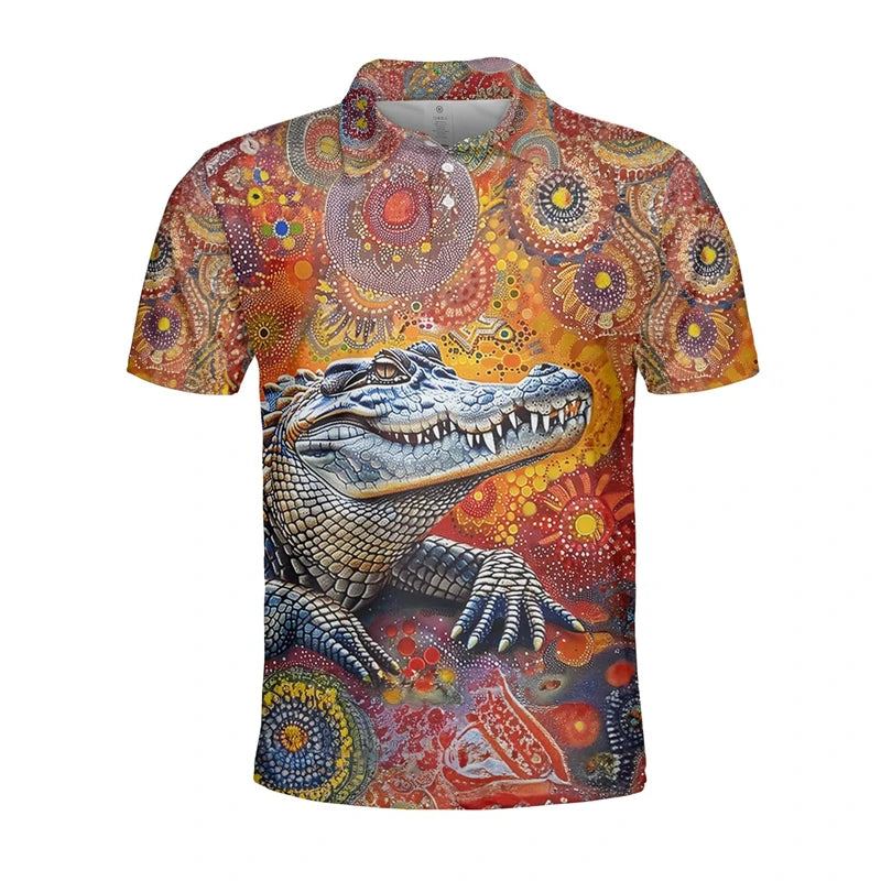 Funny Crocodile 3D Print Polo Shirts for Men Clothes Casual Hawaiian Short Sleeve Animal Alligator POLO Shirt Male Golf Fit Tops
