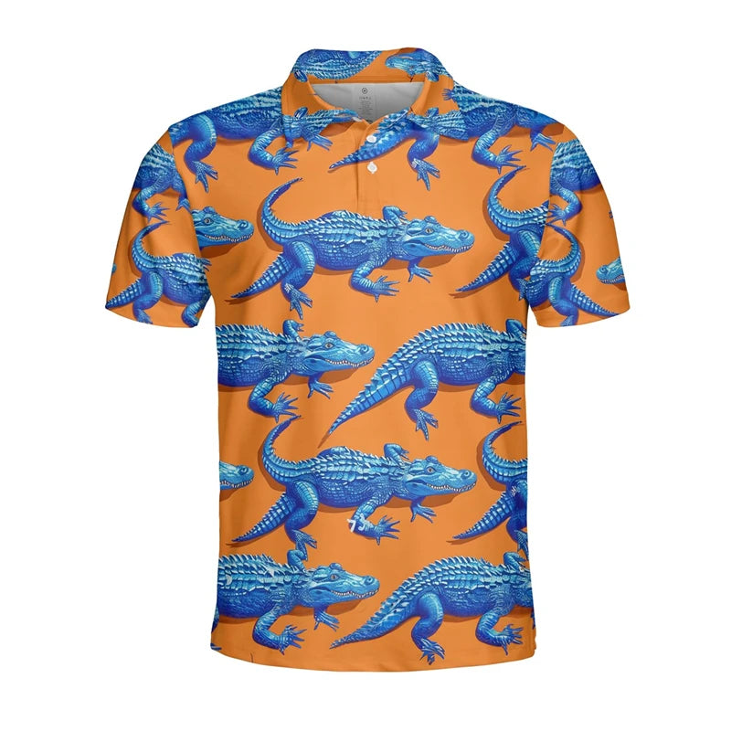 Funny Crocodile 3D Print Polo Shirts for Men Clothes Casual Hawaiian Short Sleeve Animal Alligator POLO Shirt Male Golf Fit Tops