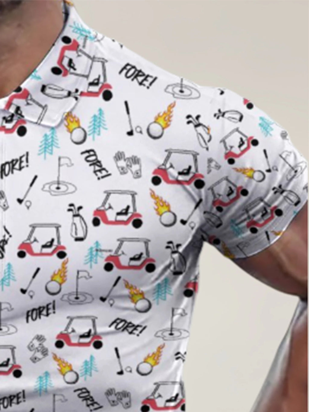 Sexy Printed Men'S Polo Shirt Hip-Hop Street Style Cropped Button-Down Golf Shirt Summer Vacation Carnival Fun Top