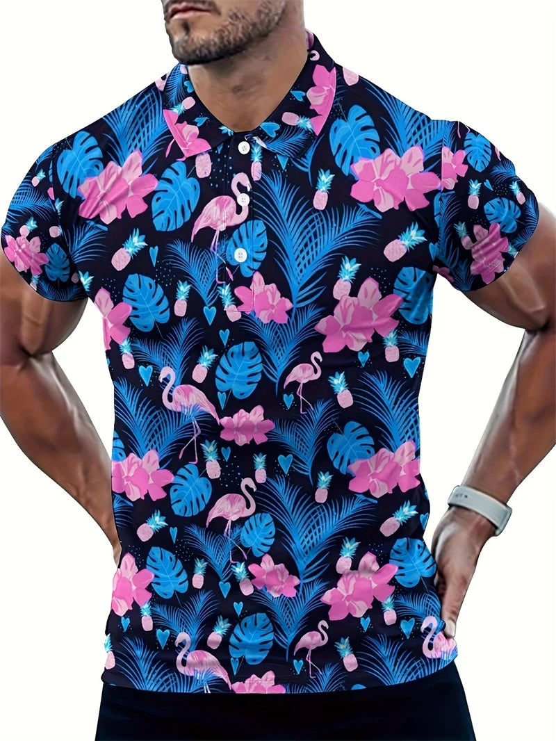 Flamingo 3D Print Polo Shirts for Men Women Short Sleeve Golf Shirts Fashion Street Polo Shirt Hawaiian Beach Tops Tees
