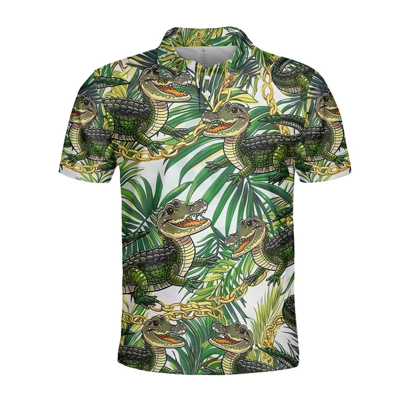 Funny Crocodile 3D Print Polo Shirts for Men Clothes Casual Hawaiian Short Sleeve Animal Alligator POLO Shirt Male Golf Fit Tops