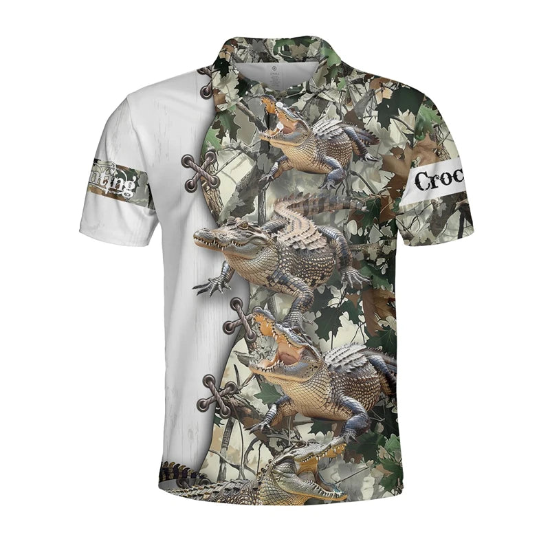 Funny Crocodile 3D Print Polo Shirts for Men Clothes Casual Hawaiian Short Sleeve Animal Alligator POLO Shirt Male Golf Fit Tops