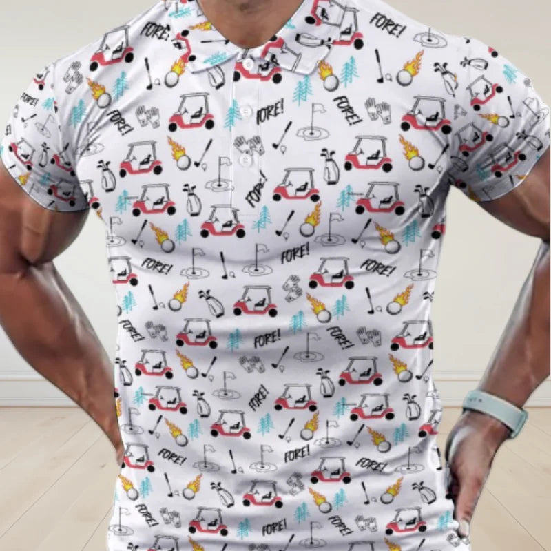 Sexy Printed Men'S Polo Shirt Hip-Hop Street Style Cropped Button-Down Golf Shirt Summer Vacation Carnival Fun Top