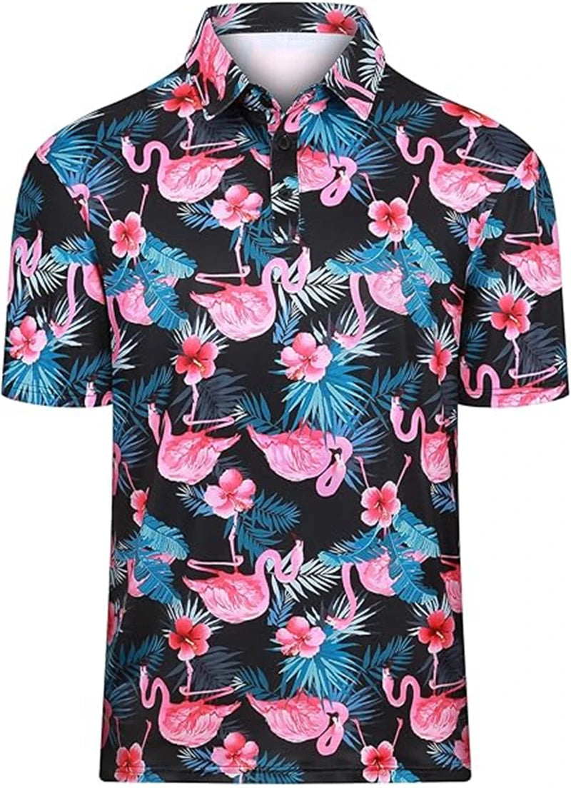 Flamingo 3D Print Polo Shirts for Men Women Short Sleeve Golf Shirts Fashion Street Polo Shirt Hawaiian Beach Tops Tees