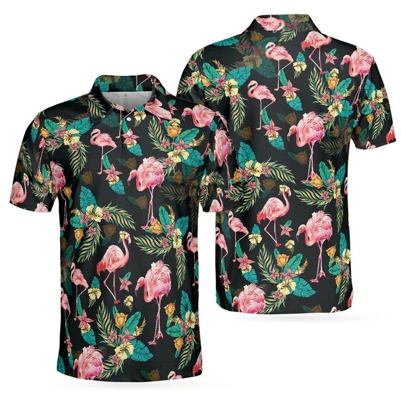 Flamingo 3D Print Polo Shirts for Men Women Short Sleeve Golf Shirts Fashion Street Polo Shirt Hawaiian Beach Tops Tees
