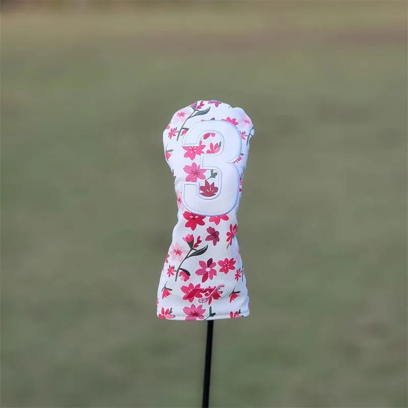 New Flowers Golf Headcovers for Driver Fairway Hybrid High Quality Premium Leather Waterproof Dustproof for Elegant Golfers