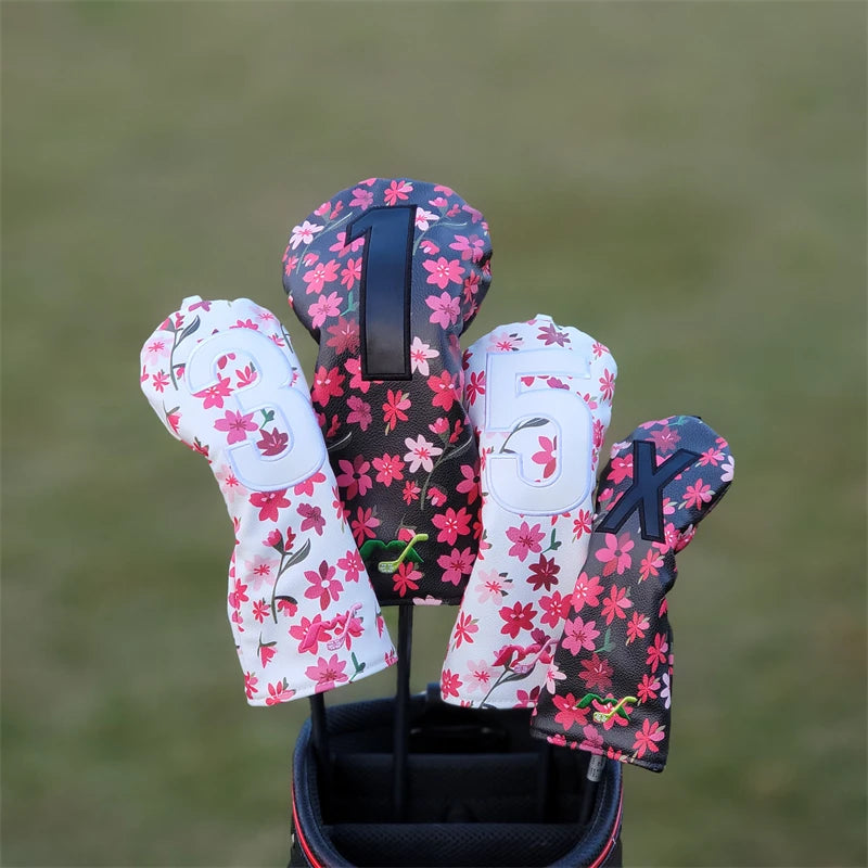 New Flowers Golf Headcovers for Driver Fairway Hybrid High Quality Premium Leather Waterproof Dustproof for Elegant Golfers