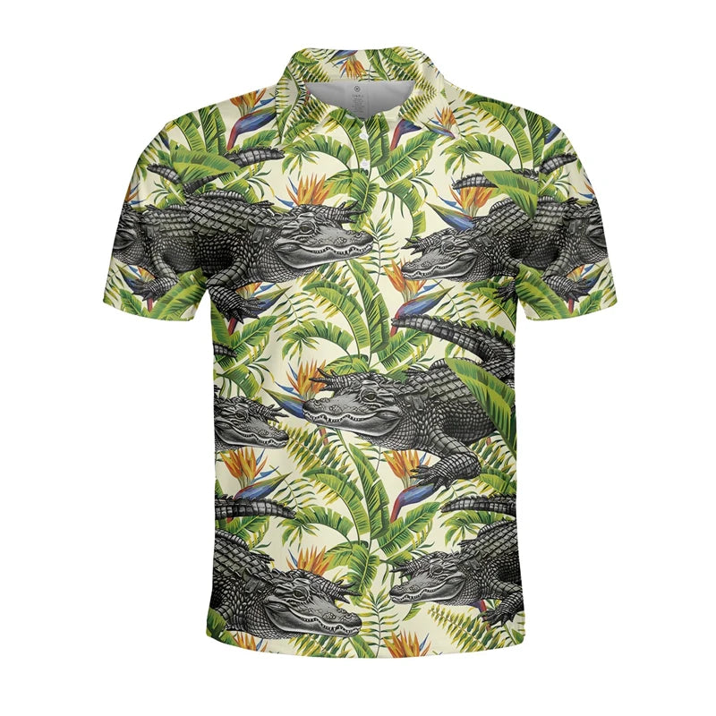 Funny Crocodile 3D Print Polo Shirts for Men Clothes Casual Hawaiian Short Sleeve Animal Alligator POLO Shirt Male Golf Fit Tops