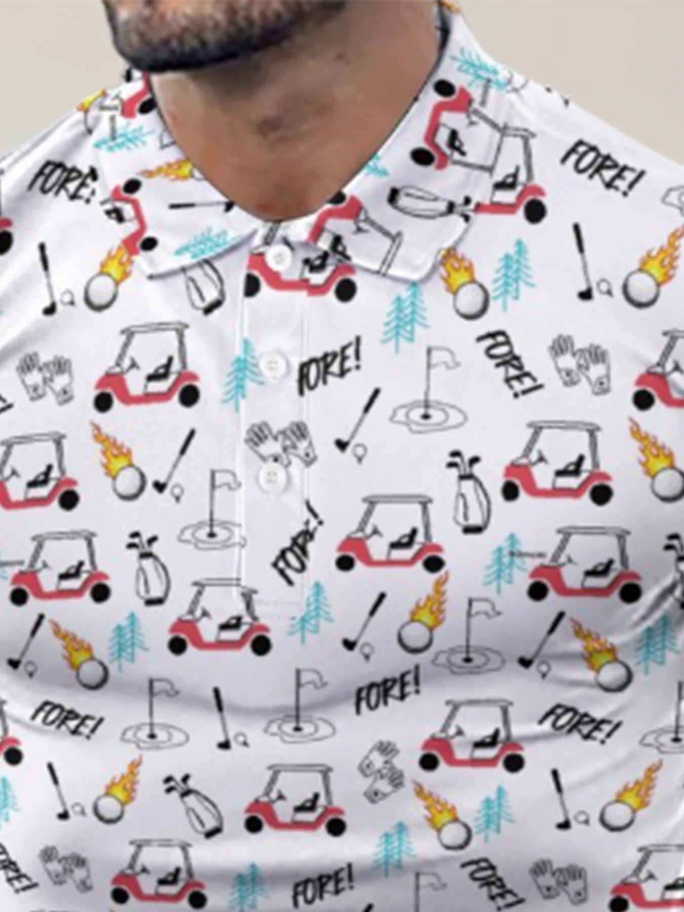 Sexy Printed Men'S Polo Shirt Hip-Hop Street Style Cropped Button-Down Golf Shirt Summer Vacation Carnival Fun Top