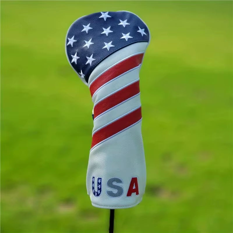 Patriotic Golf Club Head Cover Set - Protect Your Clubs with Durable PU Leather and Vibrant American Flag Design