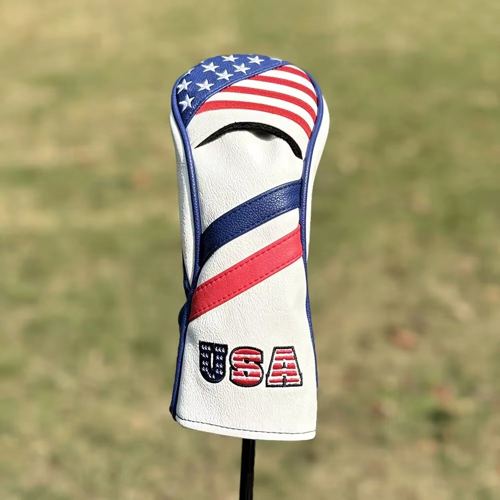 Patriotic Golf Club Head Cover Set - Protect Your Clubs with Durable PU Leather and Vibrant American Flag Design