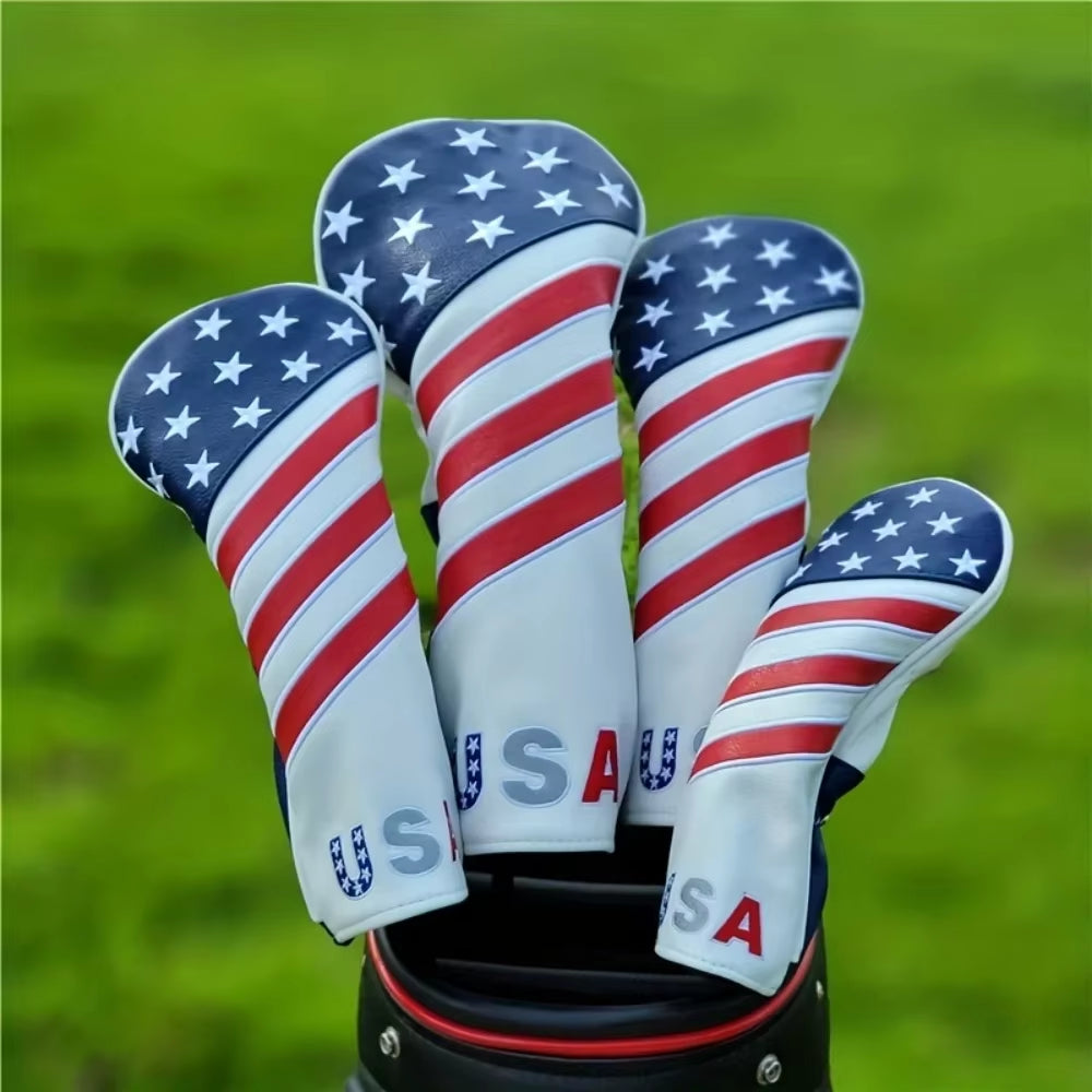 Patriotic Golf Club Head Cover Set - Protect Your Clubs with Durable PU Leather and Vibrant American Flag Design