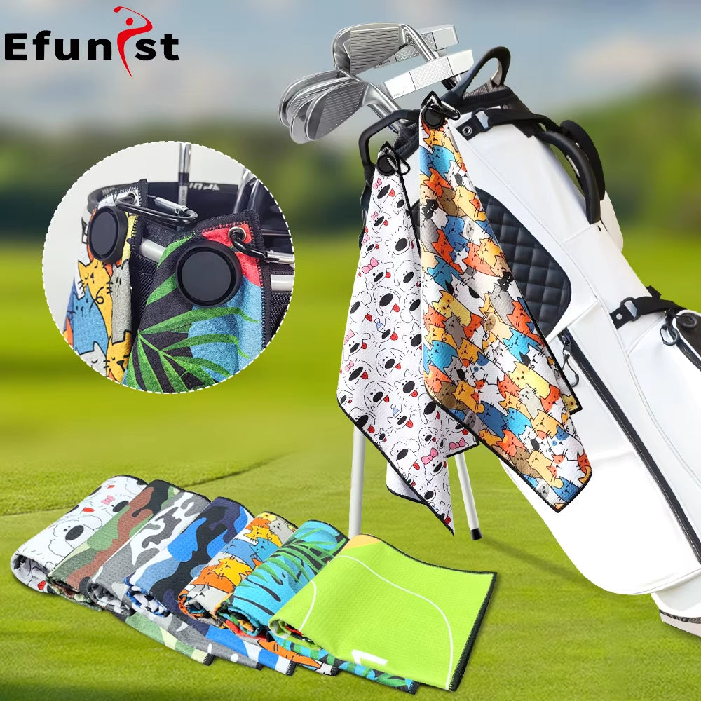 Multiple Style Choices Portable Golf Towel with Magnetic Buckle Hand Towel Golf Club Cleaner Golf Cleaning Tools Accessories